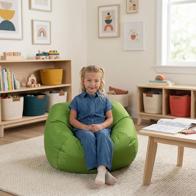 Big Joe Classic Bean Bag Chair for Kids Bedroom and Reading Nook, Easy-Clean Spicy Lime, Durable Nylon Polyester Blend, 2 feet Refillable | 2 feet, Smartmax Fabric, Polystyrene Bean Filled, Refillable, Nylon Polyester, Safe for Kids Ages 3+, Supports U...