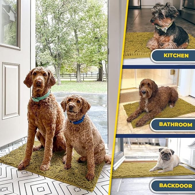 Muddy Mat® | Super Water Absorbent Door Mat Indoor, Microfiber Quick Dry Chenille Entryway Rug, Slip Resistant Front Door Mat, Indoor Mats for Entryway, Machine Washable Pet Rug, Mustard 6ft x 9ft