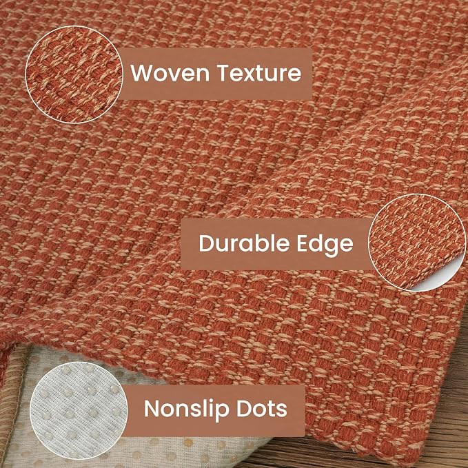 IOHOUZE Washable Exrea Long Hallway Runner Rug 3x14 Non Slip Rubber Backed Kitchen Runner Entryway Runner Indoor, Woven Rugs Floor Carpet for Kitchen Hall Entryway, Burnt Orange/Tan