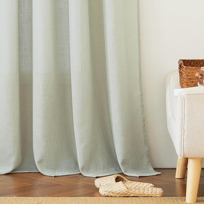 RYB HOME Semi Sheer Linen Curtains Extra Wide Curtains 108" Length, Linen Blend - Image 6