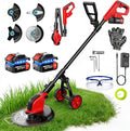 12-Inch Weed Wacker with Wheels, 2x3.0Ah 21V Battery Powered Weed Eater, Cordless Lawn Mower with 4 Types Blades, 20000RPM Electric Brush Cutter Grass Trimmer for Garden Yard