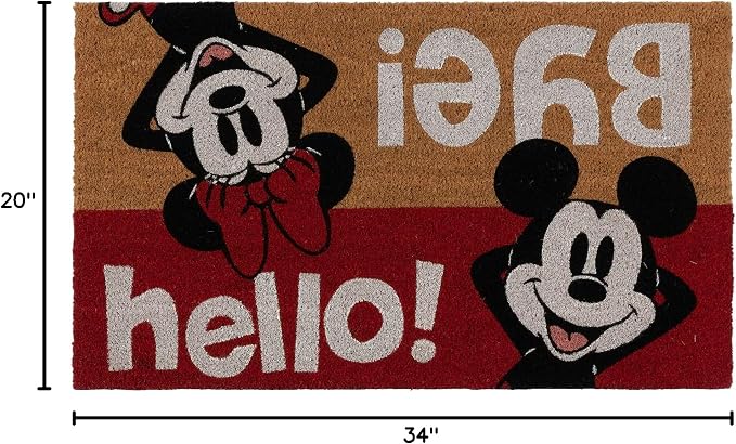 Gertmenian Disney Mickey Mouse Coir Doormat - 2x3 Welcome Mat (2-Pack), Ideal for High Traffic Areas in Front Door, Garage, Entryway - Come On in, Brown, 47534