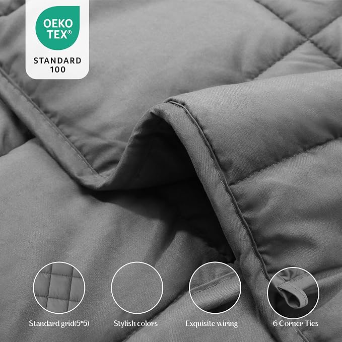 Smart Queen Weighted Blanket 20lbs (60”x80”,Grey) Full Size Soft Cooling Heavy Blanket for Sleeping, Breathable All Season Comfort with Premium Glass Beads,Machine Washable