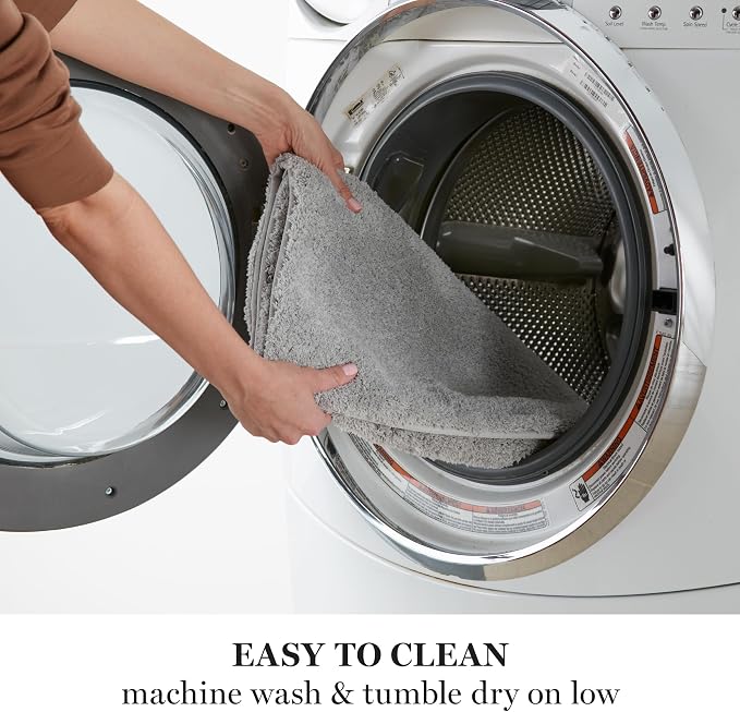 MARTHA STEWART Drylon Microfiber Bath Rug - 1 Piece, Ultra Soft Plush, Non-Slip, Thick, Washable Bathroom Rugs, Home Decor Accessories, Household Essentials, Large Bath Mat, 21" x 34", Light Gray
