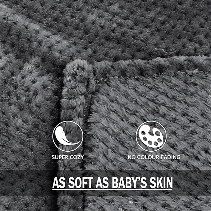 Exclusivo Mezcla Fleece Bed Blanket Twin Size, Super Soft and Warm Blankets for Couch, Sofa and Bed Waffle Textured, Cozy, Fuzzy and Lightweight (Dark Grey, 60x80 inches)