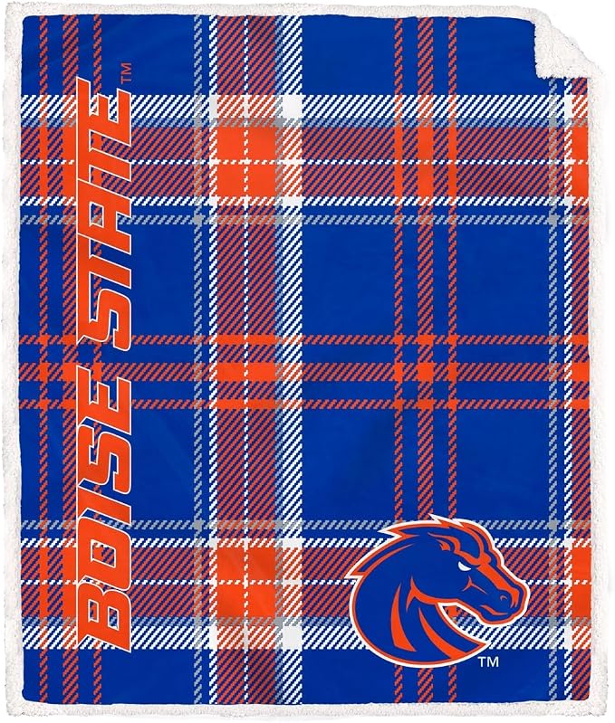 NCAA Boise State Broncos Playmaker Plaid Ultra Cozy Sherpa Throw