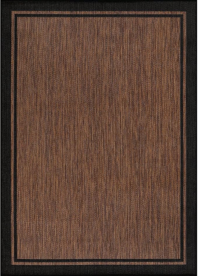 CAMILSON Indoor Outdoor Rug, 8x10 Bordered Nut Brown Black Modern Area Rugs for Indoor and Outdoor Patios, Kitchen and Hallway Mats, Washable Porch Deck Outside Carpet (Bordered Nut Brown, 8 x 10)