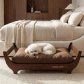 CANAGAN Elevated Wooden Dog Bed with Cushion, Walnut, Medium | Raised Dog Couch Bed with a Washable Cover and Plush PP-Filled Cushion, Designed for Medium Dogs and Stylish Indoor Living