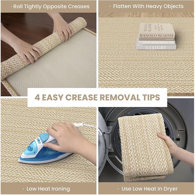 IOHOUZE Washable Runner Rug 2x5 Non Slip Runners for Hallways Entryway Runner Indoor, Kitchen Throw Rug Woven Cotton Floor Carpet for Hall Entrance Bedroom, Warm Beige/Orange/Apricot