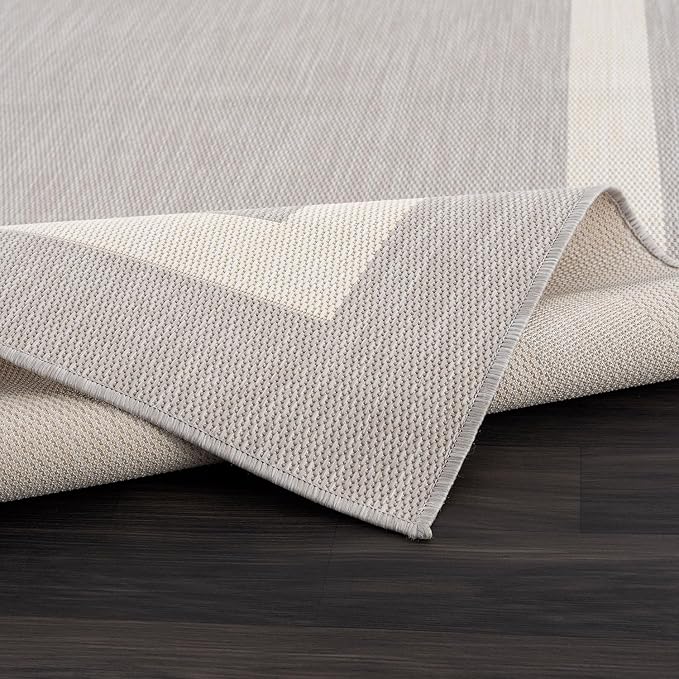 CAMILSON Outdoor Rug 5x7,Modern Outside Rugs for Patios Porches Waterproof Durable Washable Non-Shedding, Easy-to-Clean Indoor Outdoor Area Carpet (5 x 7, Bordered - Gray/White)