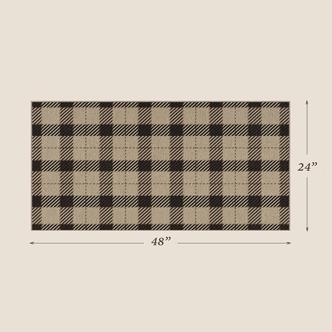 Entryway Rug 2x4, Easy Jute Indoor Outdoor Rug, Washable Non Slip Brown Black Plaid Door Mat, Low Profile Farmhouse Rug for Front Door, Front Porch, Kitchen, Mudroom