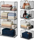 Jakyitvi 4-Tier Extra Height Stackable Closet Organizer – Foldable Storage Bins for Sweaters, Jeans, and Clothes – Sturdy Iron Mesh Shelves for Neat and Efficient Closet Storage – Black