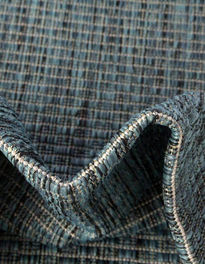 Unique Loom Outdoor Solid Collection Area Rug (7' 10" x 10' Oval Teal/Navy Blue)