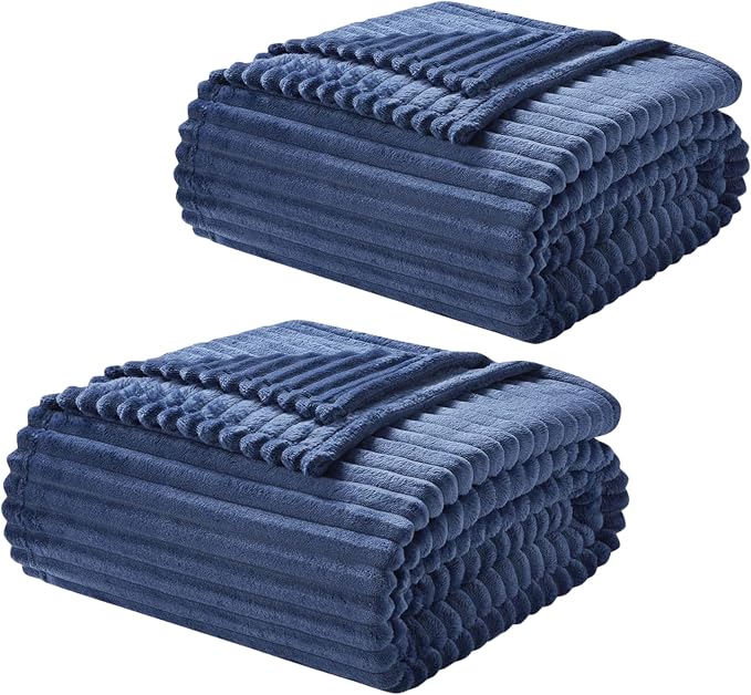 Nestl Blue Throw Blanket for Couch - Cozy Warm Fuzzy Blankets for Women, Set of 2 Small Fleece Throws for Girls - Navy Blue, 50 x 60 Inches