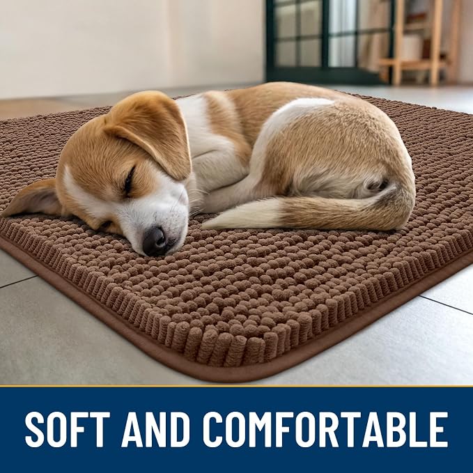 Smiry Dog Door Mat for Muddy Paws 70x24, Absorbent Dirt Trapper, Non-Slip Washable Chenille Entryway Rug for Inside Floor, Mocha, Classic Solid