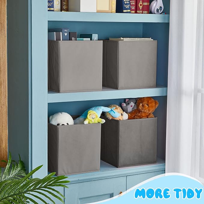 Yinder 12 Pcs Cube Storage Bin Grey 10.5''x10.5''x11'' Storage Bins for Playroom Decor Colorful Bins for Kids Foldable Baskets for Nursery Organizer Boxes Fabric Boxes