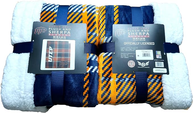 NCAA UTEP Miners Playmaker Plaid Ultra Cozy Sherpa Throw