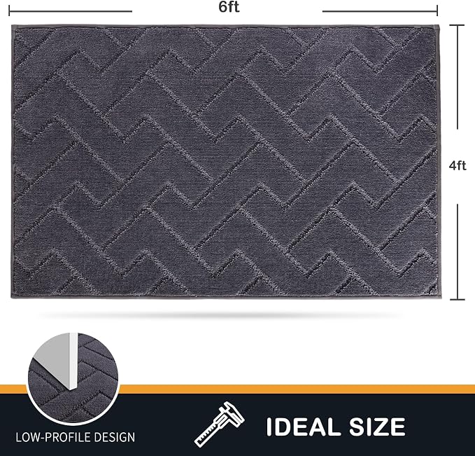 PURRUGS Easy Care Area Rug 4ft x 6ft, Non-Slip Machine Washable Entry Rug, Dog Door Mat, Stain Resistant Accent Rug for Hallway, Bedroom, Living Room and Mudroom, Grey