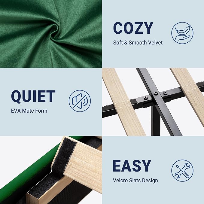 Allewie Queen Platform Bed Frame with Adjustable Headboard | Plush Velvet Upholstered, Vertical Channel Tufted, Sturdy Wood Slats, No Box Spring Needed, Easy Assembly, Green