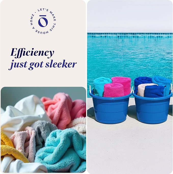 Homz 2 Pack of 17 Gallon Storage Buckets, Durable Plastic Containers, Sturdy Rope Handles, Large Tubs for Sports Equipment, Party Cooler, Gardening, Toys and Laundry, Blue