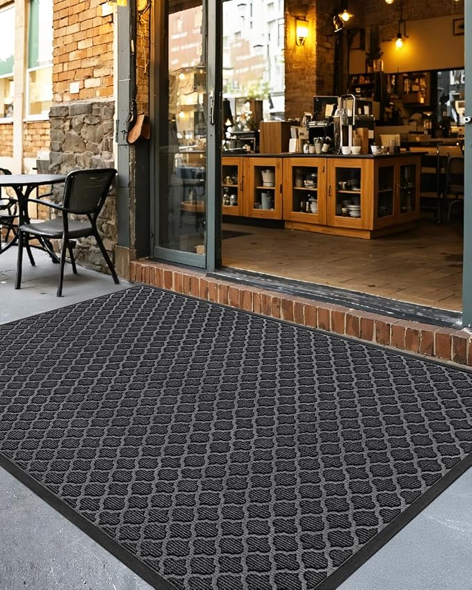 DEXI Front Door Mat Outside Entrance, 17x30 Heavy Duty Entry Doormat Dirt Trapper with Rubber Back, Non Slip Low Profile Floor Mats for Entryway Exterior Patio, Floral Black