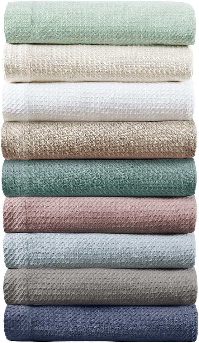 Madison Park 100% Egyptian Cotton King Size Bed Blanket for Summer Khaki | Cozy Soft Breathable Durable, Waffle Weave Woven Casual, Lightweight Knit All Season Throw for Bed Couch or Sofa, OEKO TEX