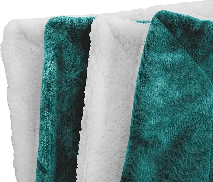 Elegant Comfort Luxury Ultra-Plush Velvet Touch Fleece Throw Soft, Warm, Cozy| Micromink Sherpa-Backing Reversible Blanket for Bed, Sofa and Couch, Solid Turquoise