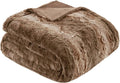 Madison Park Zuri Faux Fur Reversible Throw Blanket, 50 x 60 in, Tan | Oversized Soft Plush, Luxury, Animal Stripes, Mink Reverse, Modern, All Season, for Bed Sofa Couch, OEKO-TEX Certified