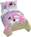 Disney Minnie Mouse Full Size Comforter Set 7 Piece Kids Bedding, Pink | Unicorn, Comforter Sheets Shams Pillowcases, Official Product, Soft Microfiber, Machine Washable, Girls Gift