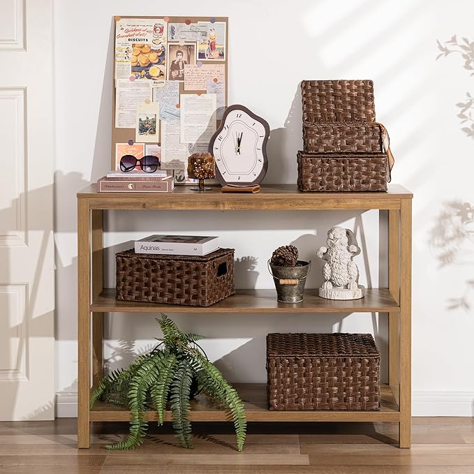 GRANNY SAYS Wicker Baskets with Lids, Set of 4 Brown Basket, Decorative Storage Boxes, Woven Basket for Organizing, Storage and Organizer Baskets