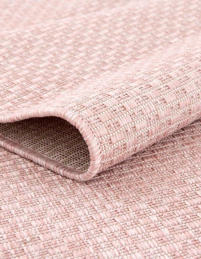 Unique Loom Collection Casual Transitional Solid Heathered Indoor/Outdoor Flatweave Area Rug (4' 1" x 6' 1" Rectangle, Whisper Pink/Ivory)