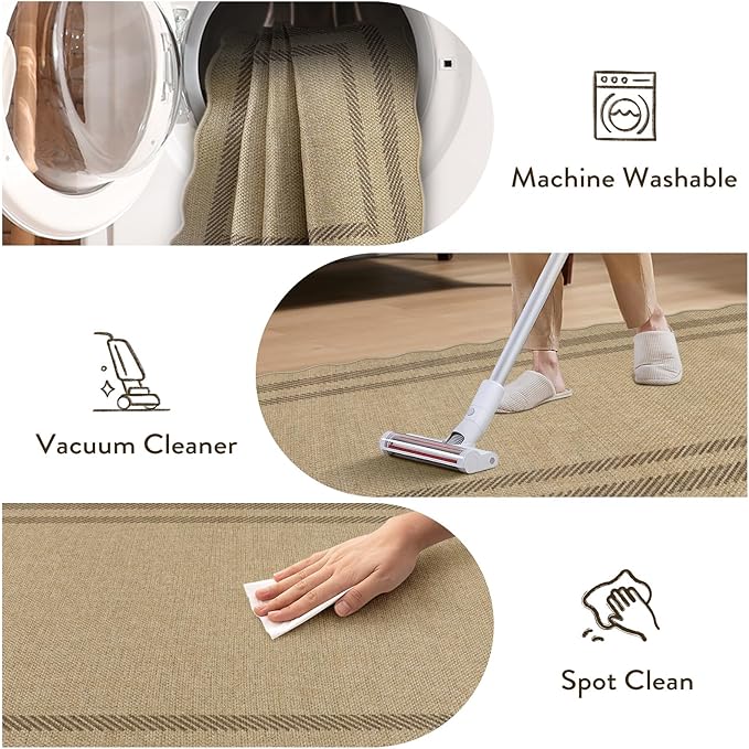 LIVEBOX Scalloped Easy Jute Kitchen Rug, 2x3 Front Door Mat Indoor Outdoor Small Entryway Rug, Washable Non Slip Farmhouse Area Rug, Tan Neutral Modern Carpet Outdoor Doormat for Porch Doorway Foyer