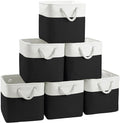 FinishingBo 11 inch Cube Storage Bin with Handles 6 Pack | Foldable Basket, Fabric Storage Bins, Closet Storage, Home Organizer (White/ Black)