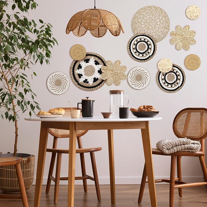 Glenmal 13 Pcs Boho Wall Basket Decor Set Woven Rattan Seagrass,Bohemian