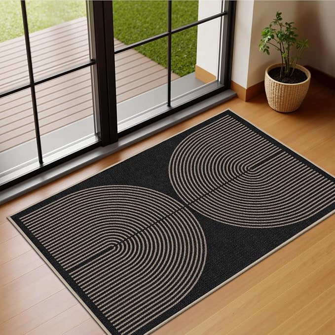 EDIMENS Easy Jute 2x3 Entryway Rug Door Mat Small Entry Rugs Indoor Outdoor | Non Slip Washable Rainbow Area Rug Farmhouse Low Pile Black Indoor Outdoor Doormat for Entrance Porch Doorway