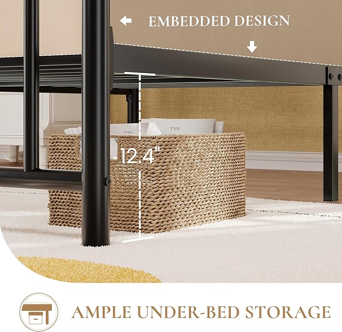 SHA CERLIN 14" Twin Size Metal Platform Bed Frame/Victorian Headboard and Footboard/Steel Slats Mattress Foundation for Storage/No Box Spring Needed/Noise Free/Black