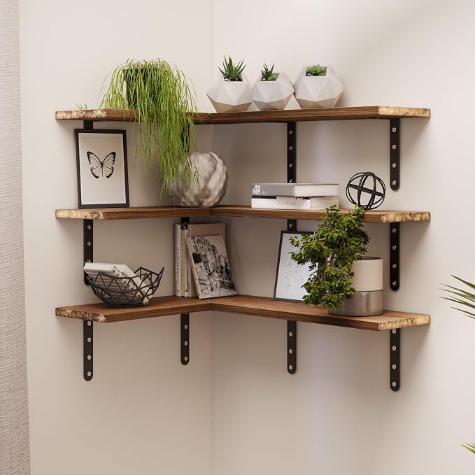 Lavish Home Floating Shelves - Set of 6 Shelves for Living Room, Kitchen, Bedroom, or Bathroom Decor - Wood Floating Shelves for Wall - Farmhouse Wall Décor (Rustic Brown)