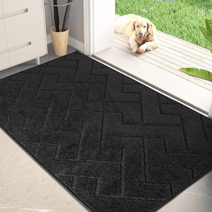 PURRUGS Dirt Trapping Door Mat 32" x 47", Non-Slip Machine Washable Entry Rug, Dog Doormat, Indoor Front Door Mat, Super Absorbent Entryway Rug for Muddy Shoes & Paws, Black
