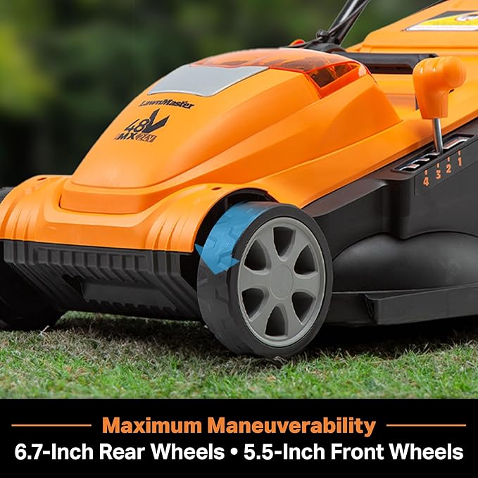 LawnMaster CLMF4815E 48V MAX 15-inch Brushless Cordless Lawn Mower | 2X24V MAX 4.0Ah Battery, Dual Charger