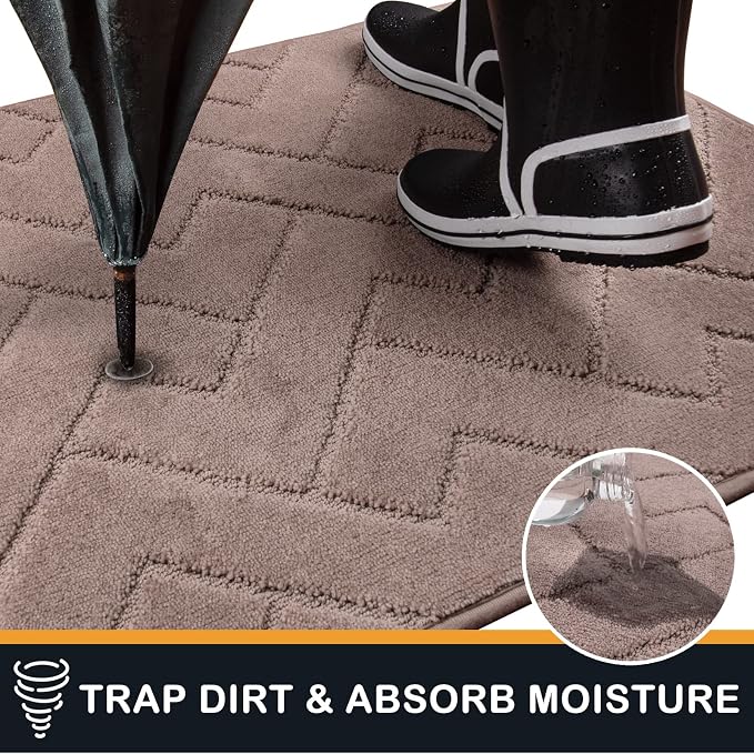 PURRUGS Dirt Trapping Door Mat 24" x 84", Non-Slip Machine Washable Entry Rug, Dog Doormat, Indoor Front Door Mat, Super Absorbent Entryway Rug for Muddy Shoes & Paws, Grayish Brown