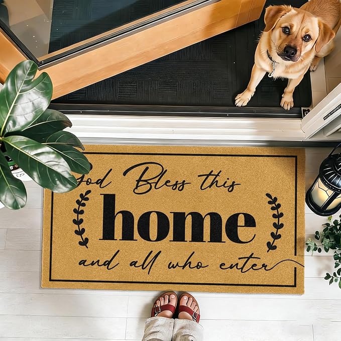 Coir Door Mat Welcome Mats for Front Door Outside Entrance Doormats with Heavy Duty Backing God Bless Matt for Religious Gifts Anti-Slip Christian Rug for Porch Home Outdoor Decoration 16.9"x29.9"