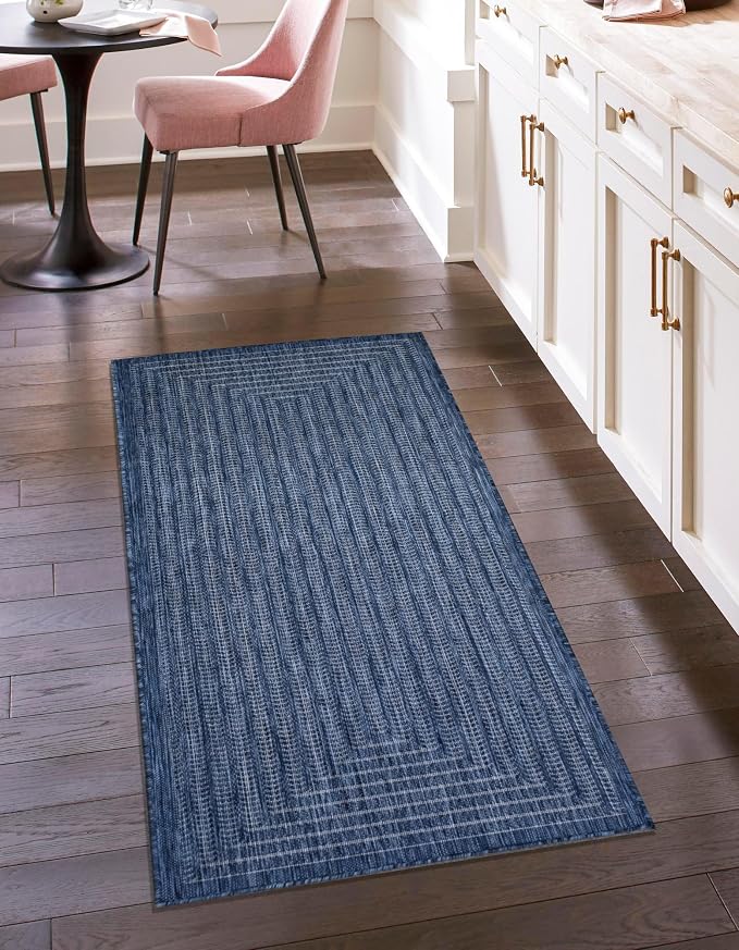 Adiva Rugs Outdoor Indoor Area Rug, Weather Resistant, Easy to Clean, Stain Resistant Floor Mat for Dining Room, Backyard, Deck, Patio (Azure Denim Blue, 2'6" x 7')