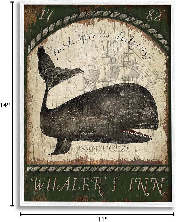 Stupell Industries 'Vintage Nantucket Whaler's Inn Sign', Framed Giclee Art, White, 11 x 14 Inches, Easy to Hang and Sturdy, Made in USA, by Beth Albert