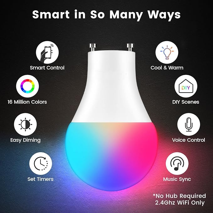 OHLUX GU24 Smart Light Bulbs Compatible with Alexa, 10W 900LM Super Bright, RGBCW Color Changing GU24 LED Bulb, 120V 100W Halogen Replacement, 2Pack