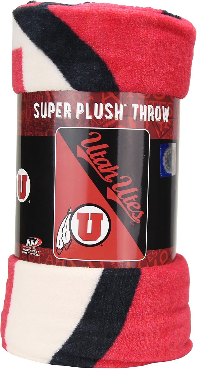Northwest NCAA Utah Utes Unisex-Adult Micro Raschel Throw Blanket, 46" x 60", Halftone Legacy
