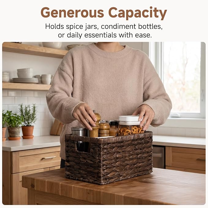 StorageWorks Storage Baskets for Organizing, Water Hyacinth Baskets for Shelves, Organizer Basket with Handles, Decorative Storage Basket for Closet, Pantry Organizers