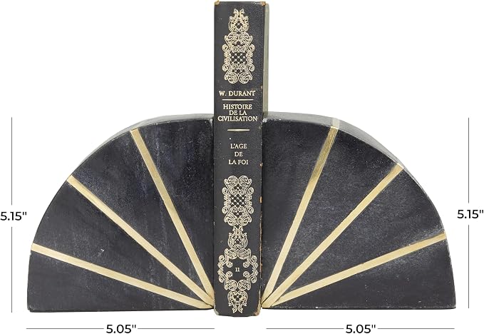 CosmoLiving by Cosmopolitan Marble Geometric Bookends with Gold Inlay, Set of 2 5"W, 5"H, Black