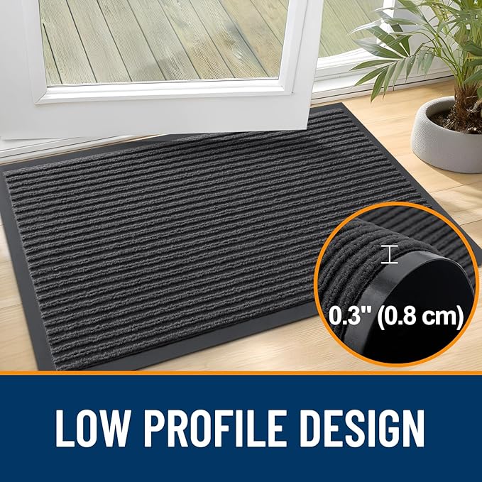 OLANLY Front Door Mat Indoor Outdoor Entrance, Waterproof Heavy Duty Doormat, Fade Resistant, Low Profile, Easy Clean Patio Porch Welcome Floor Mats for Entry, 71x34, Charcoal Grey