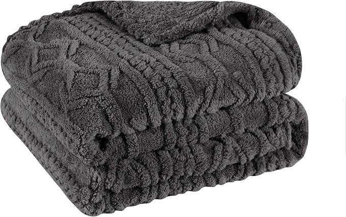 SUPERIOR Fleece Boho Jacquard Blanket, Decorative Blankets for Bedroom, Sofa, Fuzzy, Plush, Fluffy, Soft, Cute Room Decor, Beautiful Cover, Comfort Essentials, Arctic Collection, Throw, Charcoal