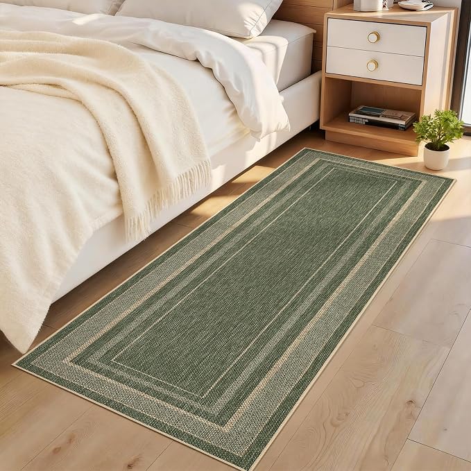 GarveeHome 2x6 Runner Rug for Hallway Modern Solid Washable Kitchen Rugs | Non Slip Modern Neutral Bordered Stain Resistant Indoor Throw Carpet for Nursery Kitchen Dining Room Entryway, Natural